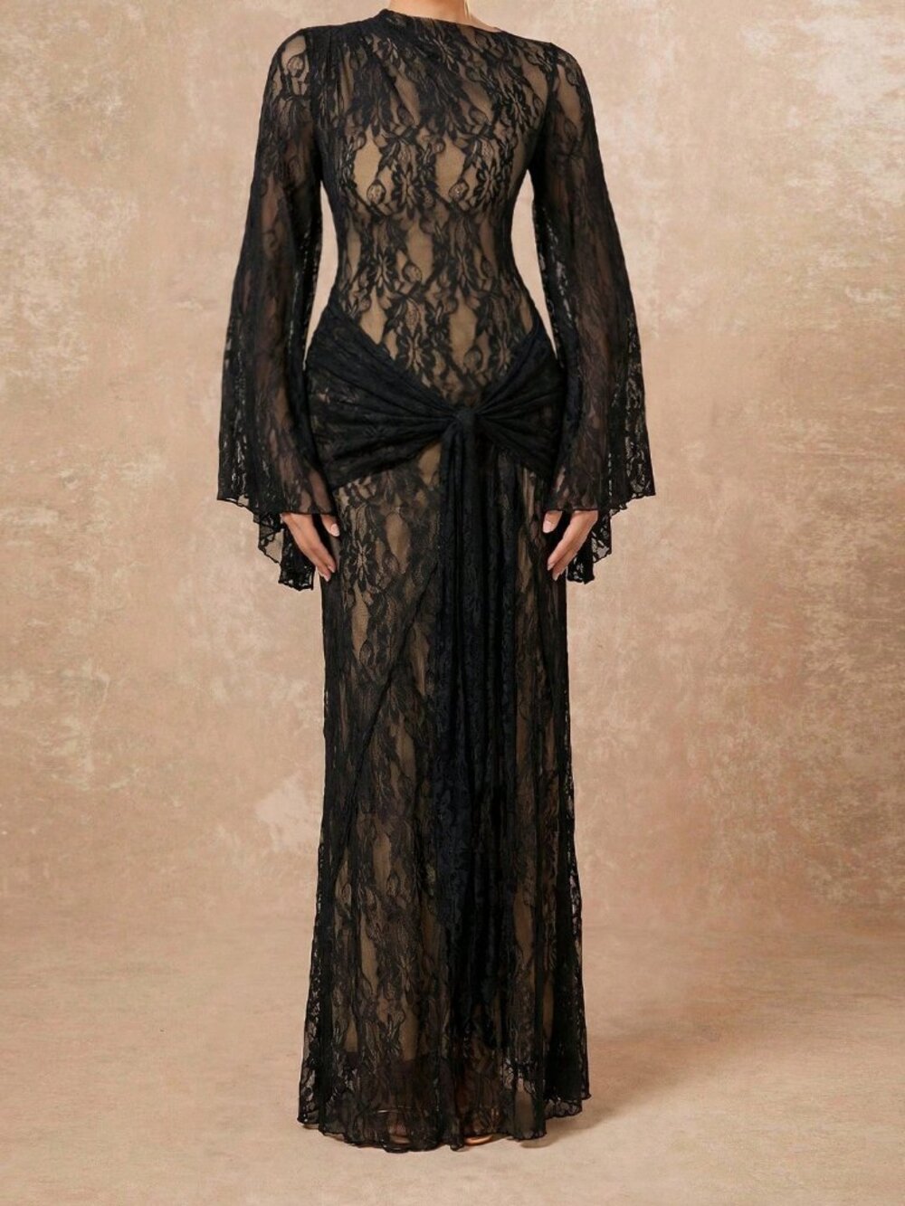Black Elegant Women's A-line Dress - Picture 2 of 9